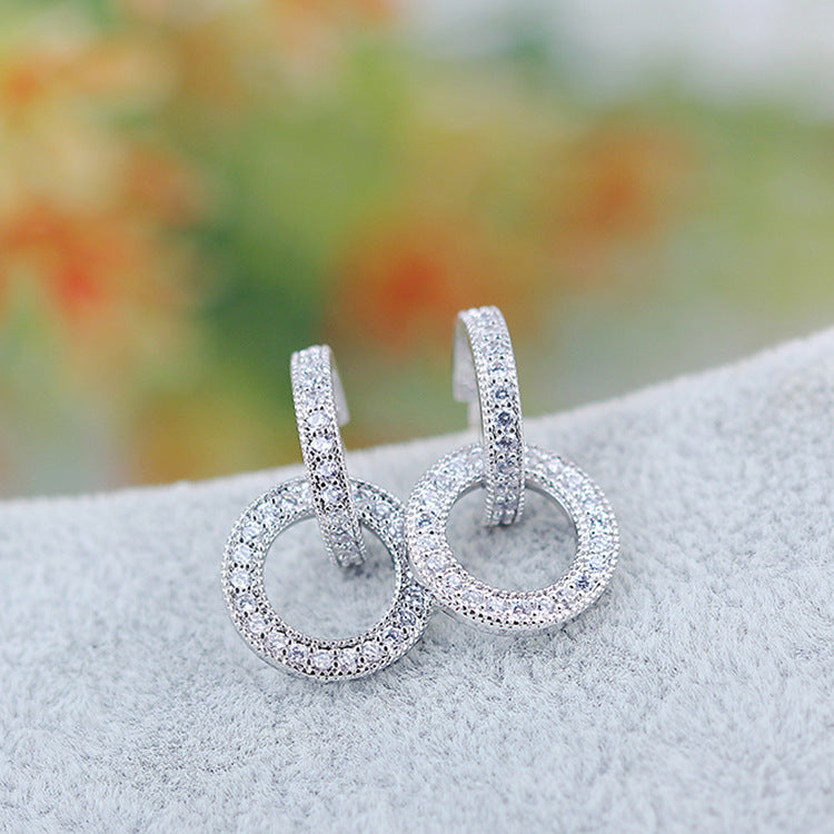 Women's Temperament Wild Silver Needle Inlaid Zircon Circle Earrings