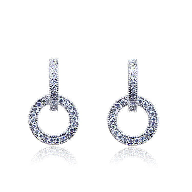 Women's Temperament Wild Silver Needle Inlaid Zircon Circle Earrings